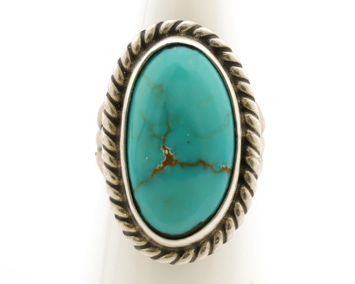 Navajo Ring .925 Silver Kingman Turquoise Native American Artist C.1980s