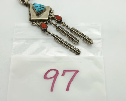 Navajo Necklace .925 Silver Red Coral & Turquoise Signed G C.1977