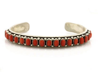 Pima Bracelet .925 Silver Natural Red Coral Artist Signed Alvin Sosolda C.80's