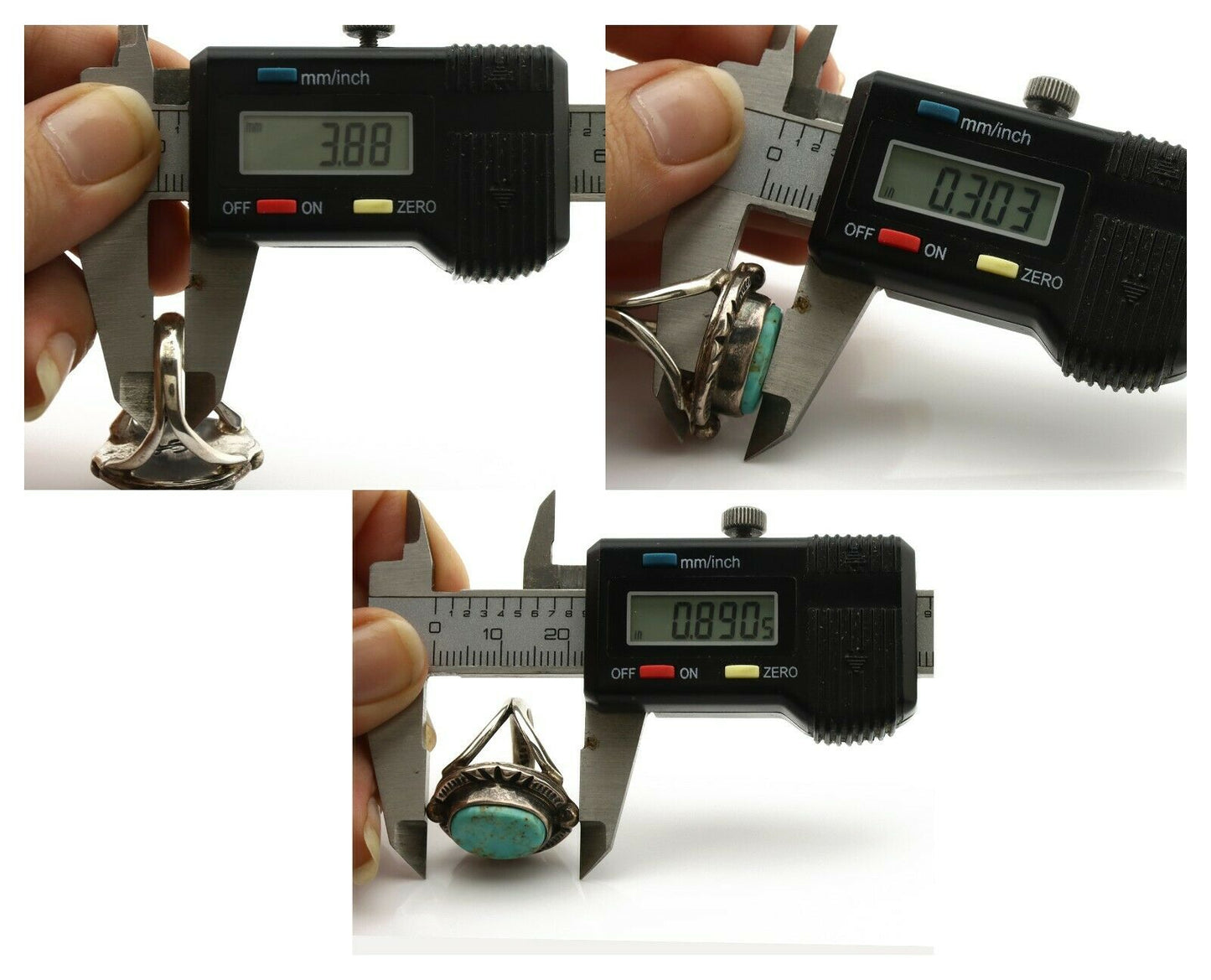 Navajo Ring .925 Silver Blue Turquoise Artist Signed Gecko C.1980's