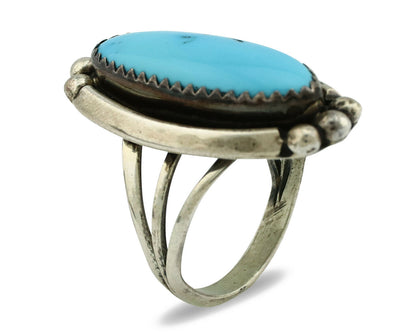 Navajo Ring .925 Silver Natural Blue Turquoise Artist Signed SC C.80's