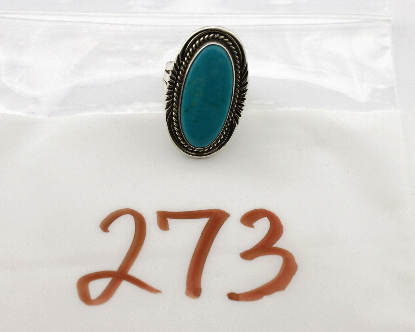 Navajo Ring .925 Silver Blue Gem Turquoise Native American Artist C.80's
