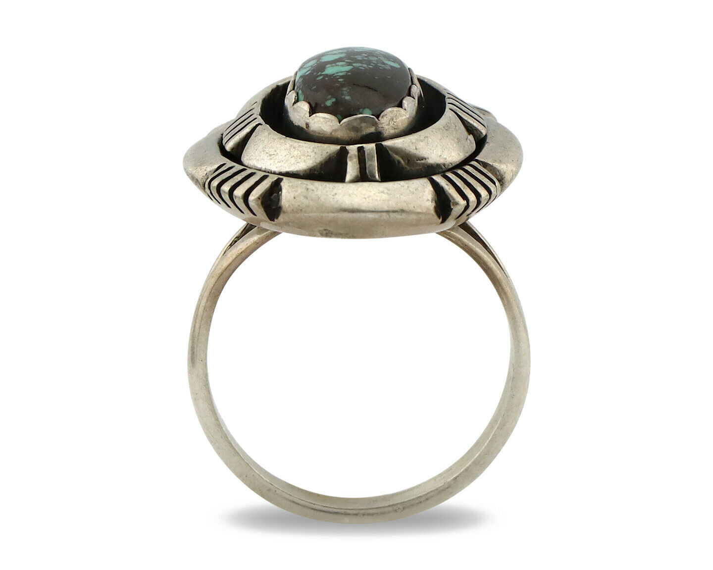 Navajo Ring .925 Silver Spiderweb Turquoise Artist Signed L. M. Nez C80s