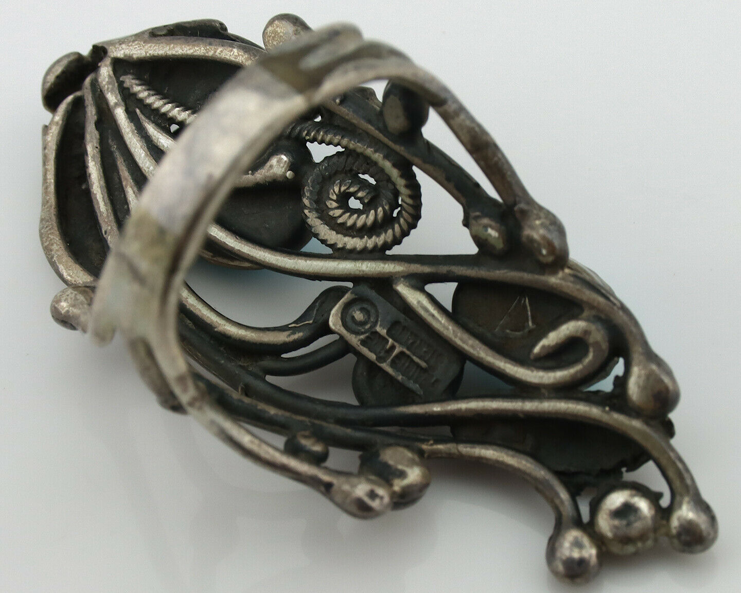 Navajo Ring .925 Silver Sleeping Beauty Turquoise Signed Prairie Fire C.80's