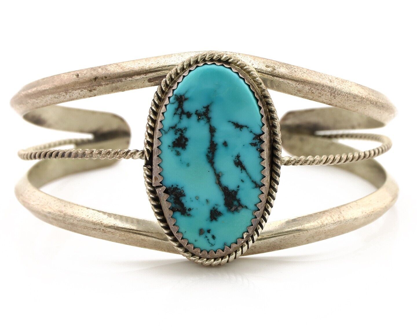 Navajo Cuff Bracelet 925 Silver Natural Blue Turquoise Native American Artist
