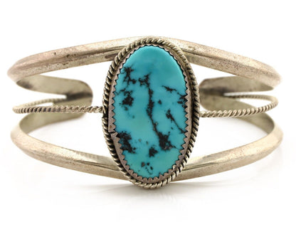 Navajo Cuff Bracelet 925 Silver Natural Blue Turquoise Native American Artist