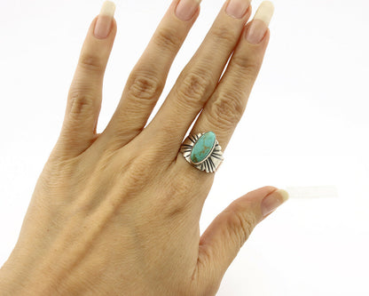 Navajo Ring .925 Silver Kingman Turquoise Artist Signed Apache C.80's