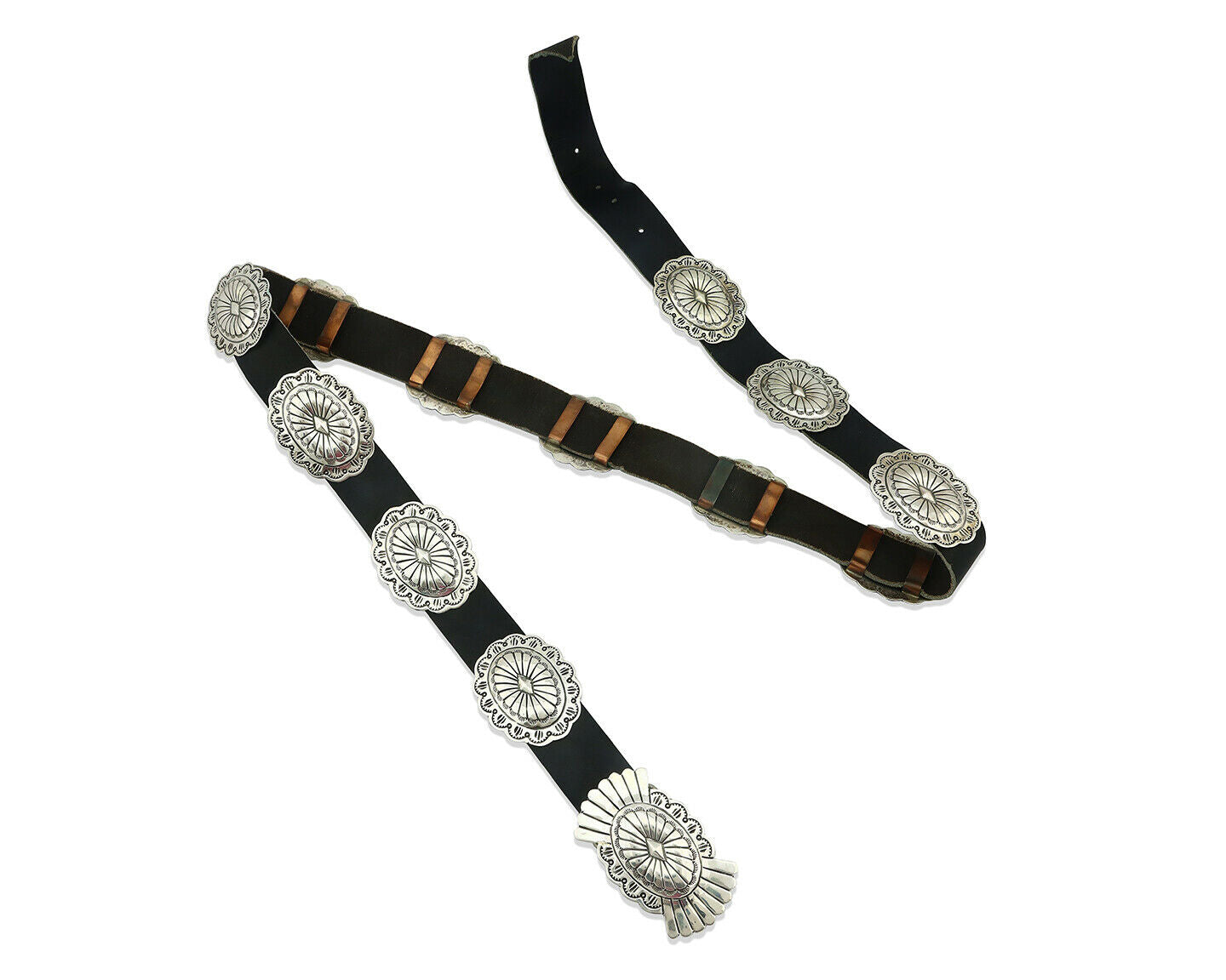 Navajo Concho Belt .925 Silver Hand Stamped Signed Marcella James C.80's