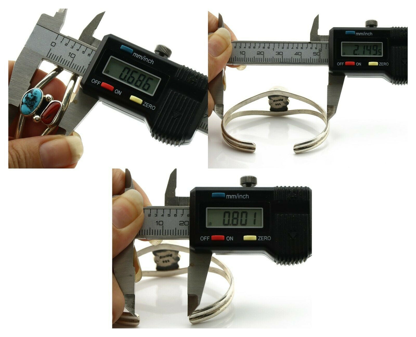 Navajo Bracelet .925 Silver Coral & Turquoise Native American Artist C.90's