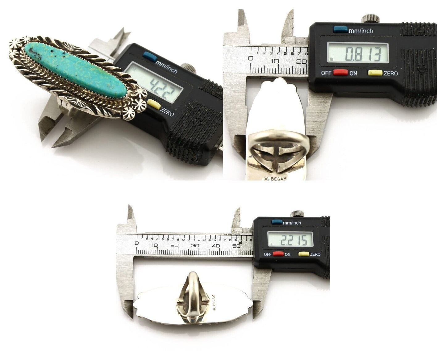 Navajo Ring 925 Silver Natural Blue Gem Turquoise Artist Signed Mike Begay C.80s