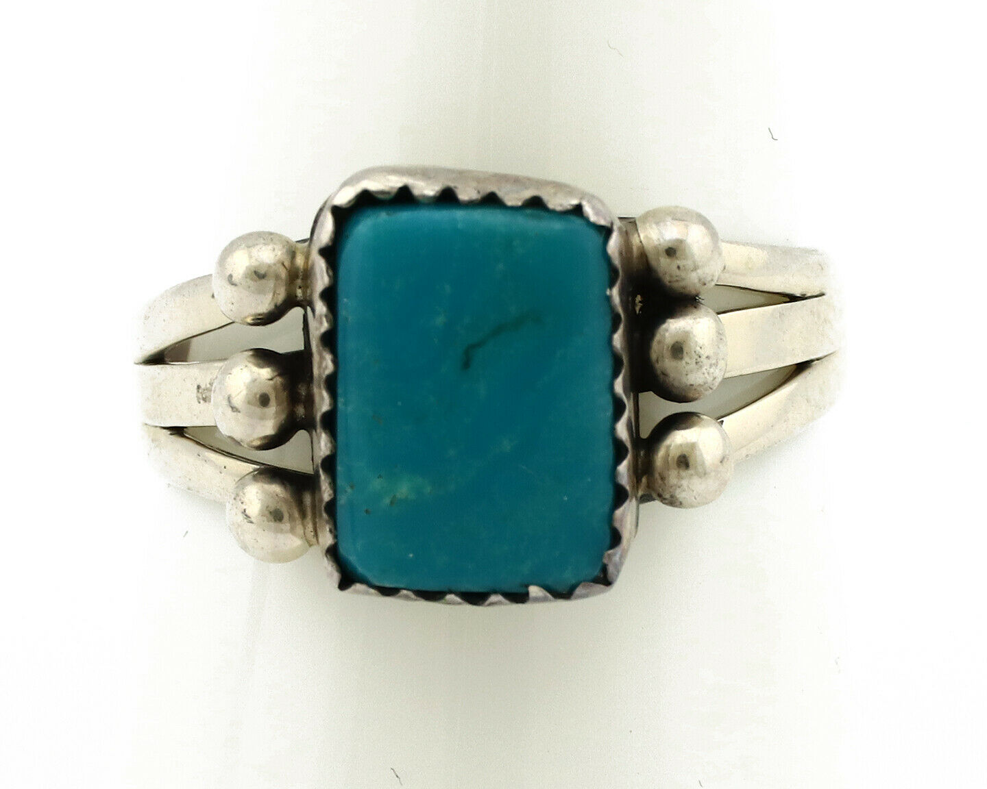 Navajo Ring .925 Silver Morenci Turquoise Native American Artist C80s
