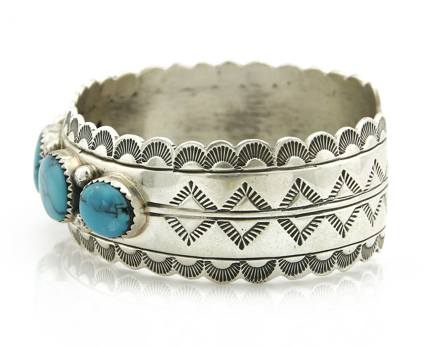 Navajo Bracelet .925 Silver Spiderweb Turquoise Artist Denetdale Circa 80's