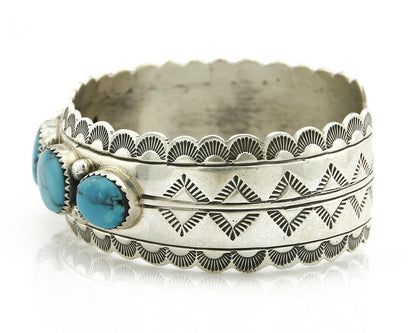Navajo Bracelet .925 Silver Spiderweb Turquoise Artist Denetdale Circa 80's