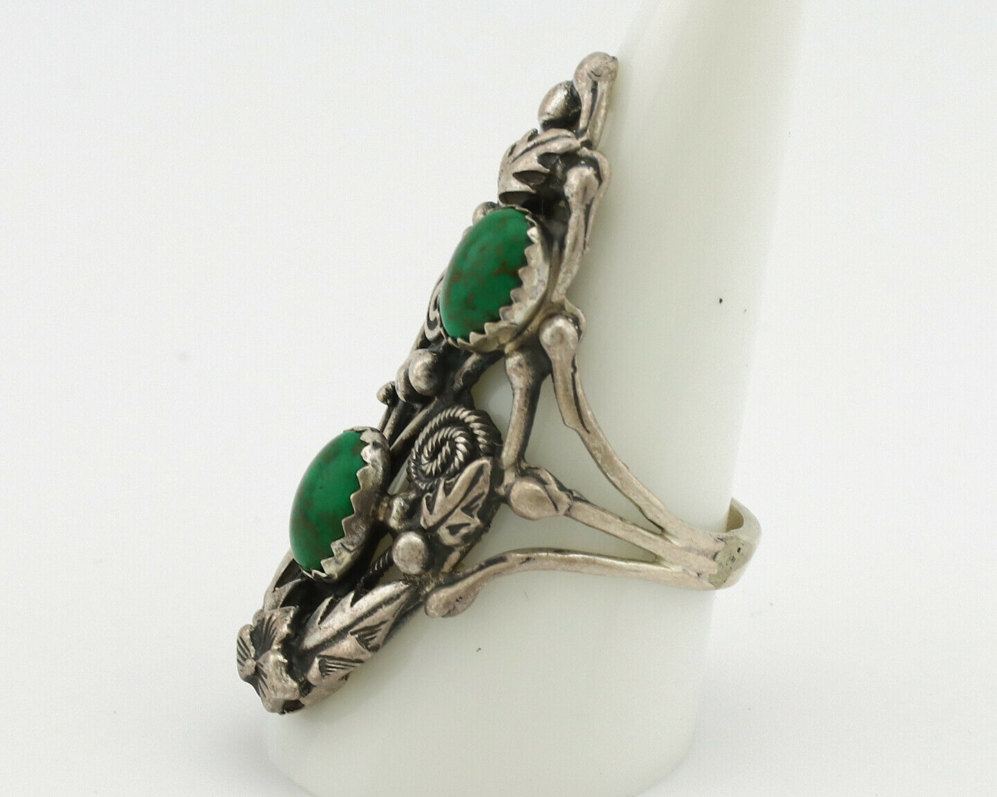 Navajo Ring .925 Silver Green Southwest Turquoise Signed Prairie Fire C.80's