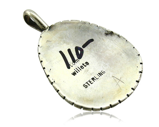 Navajo Pendant .925 Silver Kingman Turquoise Signed Artist Tom Willeto C.80's