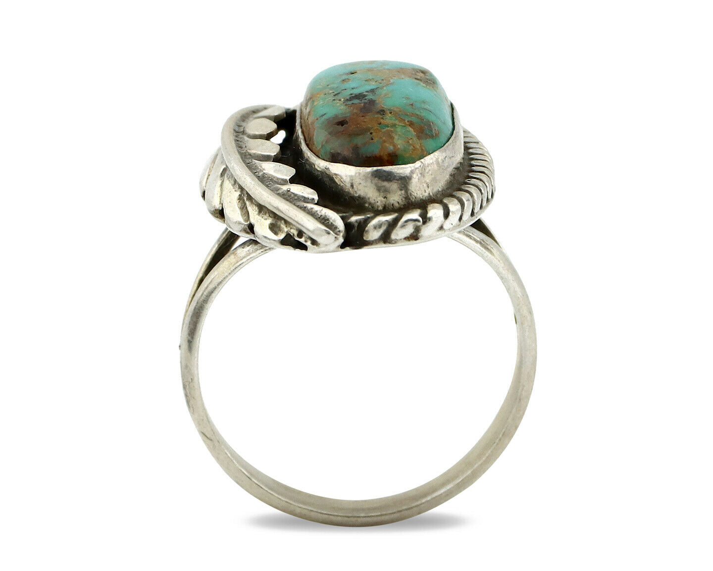 Navajo Ring .925 Silver Turquoise Mountain Signed Artist Apache C.80's