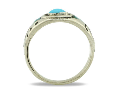 Navajo Handmade Ring 925 Silver Blue Turquoise & Coral Native American C.80's