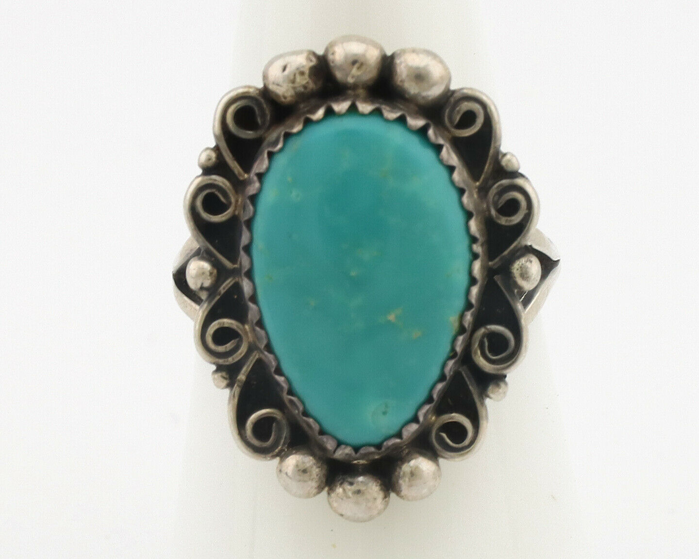 Navajo Ring .925 Silver Natural Mined Turquoise Artist Signed TALHAT C.80's