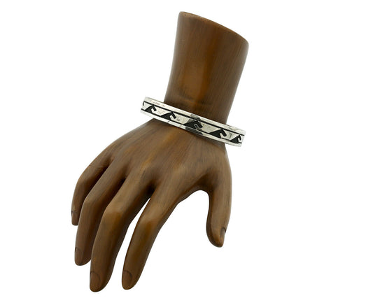 Navajo Bracelet .925 Silver Handmade Overlay Style Signed Tommy Billy Cuff C80s