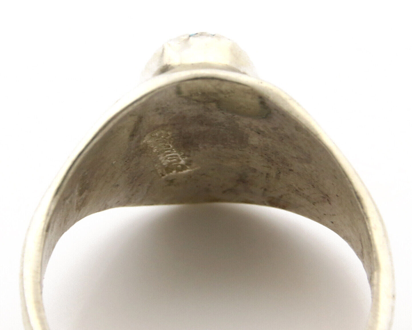 Zuni Ring .925 Silver Kingman Turquoise Hand Stamped Native American C.80's