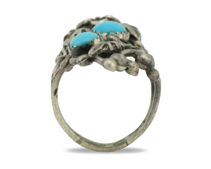 Navajo Ring .925 Silver Sleeping Beauty Turquoise Signed Prairie Fire C.80's