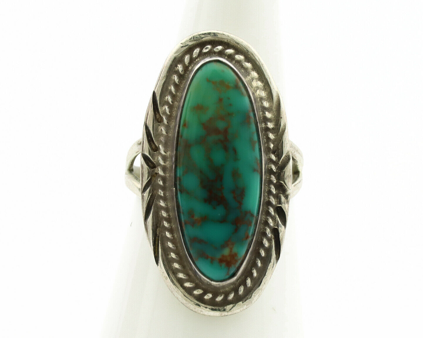 Navajo Ring .925 Silver Kingman Turquoise Native American Artist C.1980's