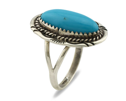 Navajo Ring .925 Silver Sleeping Beauty Turquoise Artist Signed Anna Begay C80s