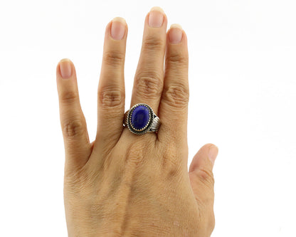 Navajo Ring 925 Silver Natural Handmade Natural Lapis Native American Artist C80