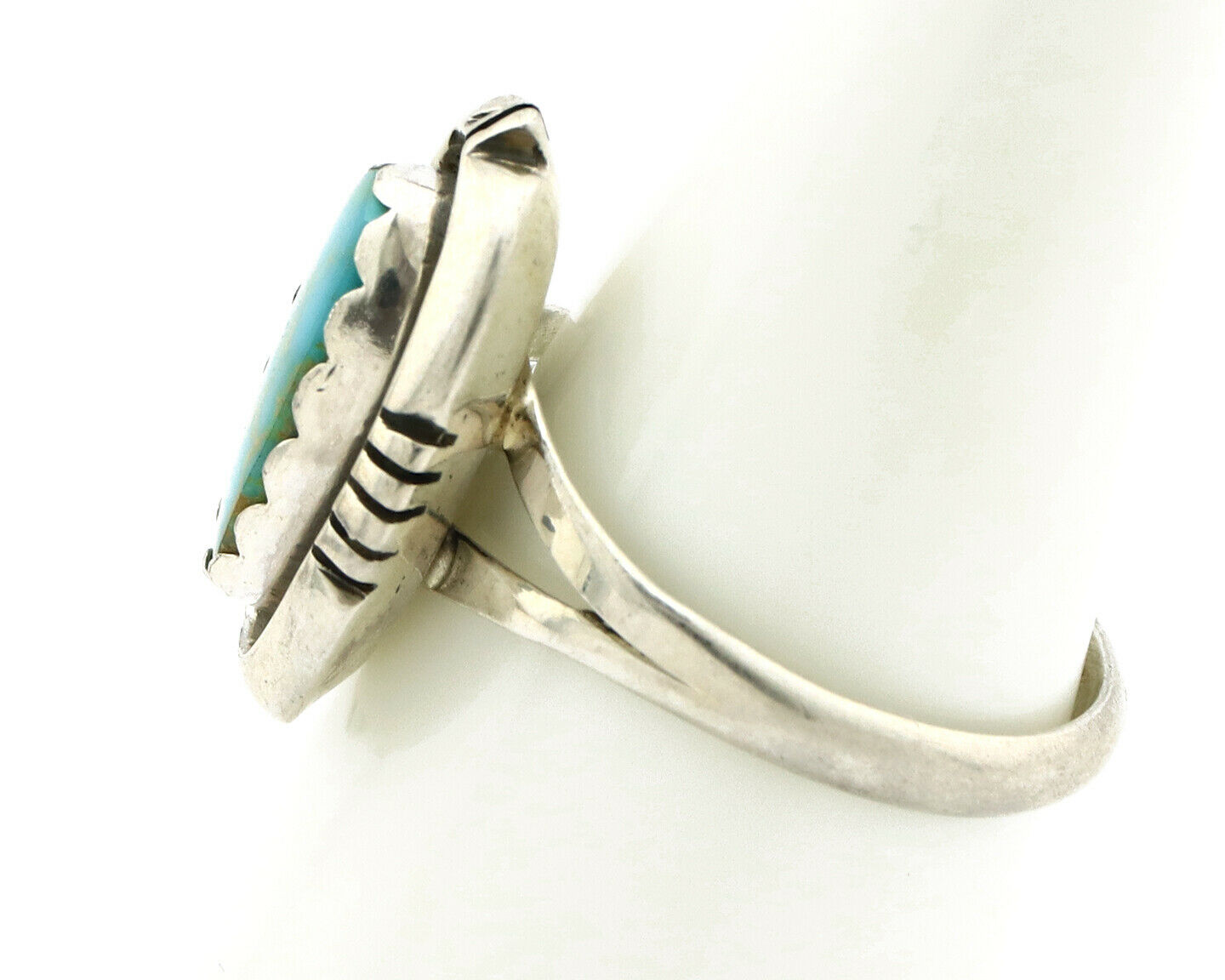 Navajo Ring .925 Silver Blue Gem Turquoise Handmade Native American Artist C80s