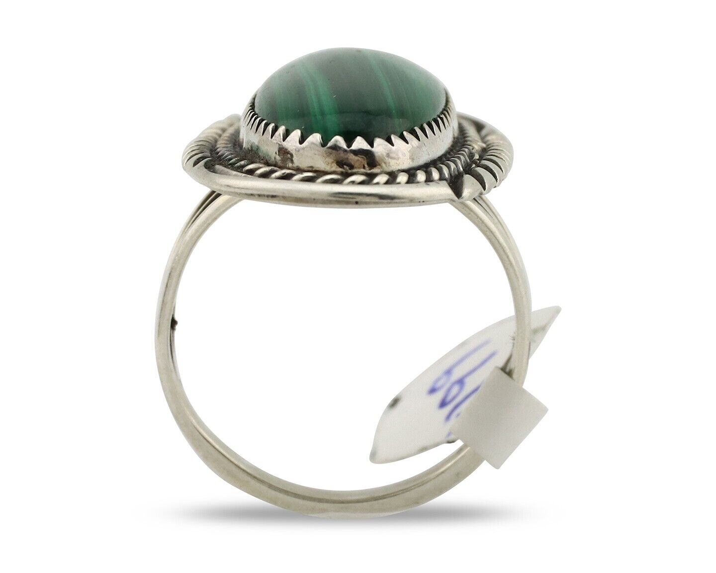 Navajo Ring .925 Silver Malachite Hand Stamped Signed William Denetdale C.80's