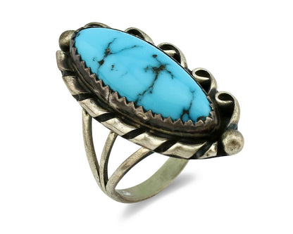 Navajo Ring .925 Silver Natural Blue Turquoise Artist Signed SC C.80's