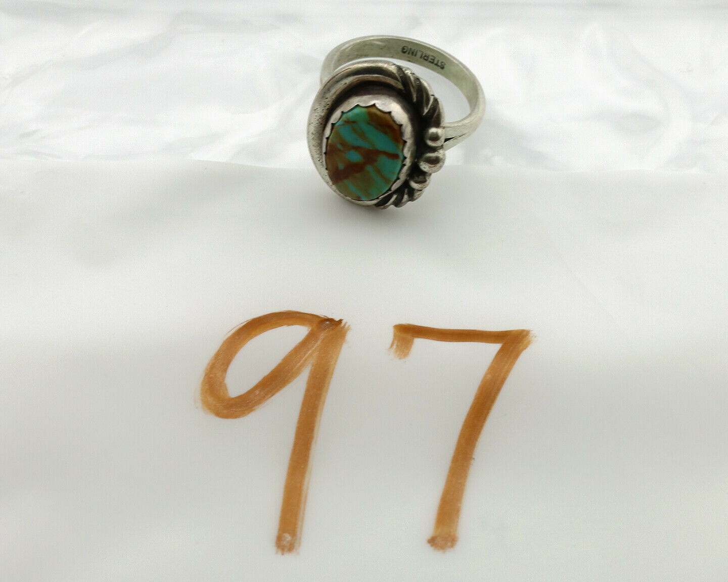 Navajo Ring .925 Silver Kingman Turquoise Native American Artist C.1980's