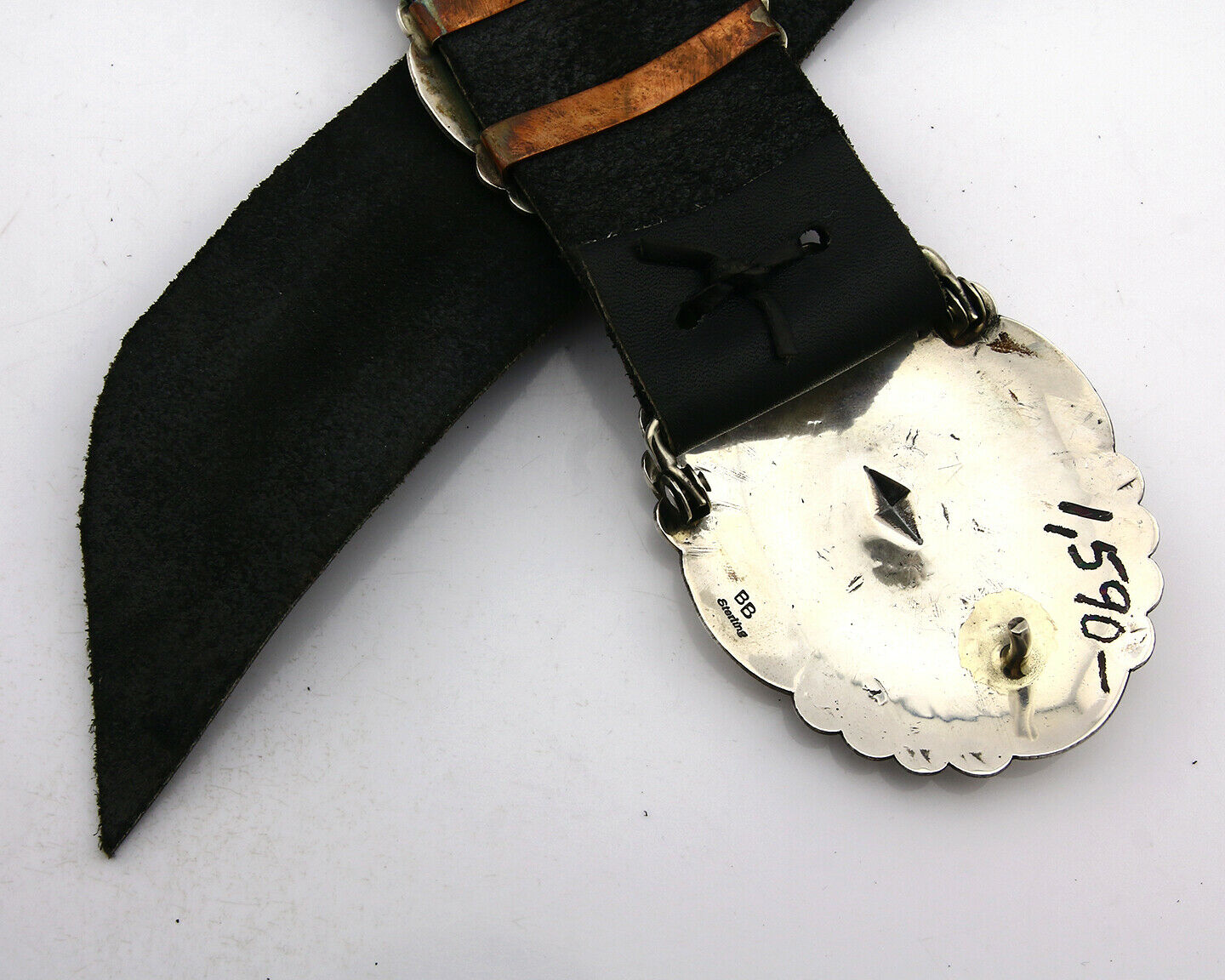Navajo Concho Belt .925 Silver Hand Stamped Artist BB C.80's
