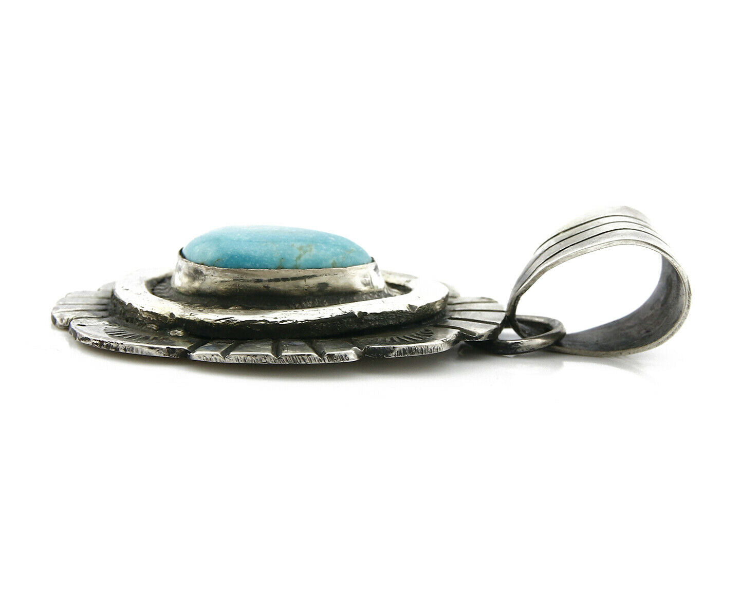 Navajo Pendant .925 Silver Kingman Turquoise Signed Artist FT C.80's