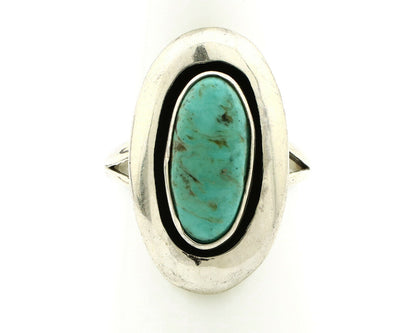 Navajo Shadow Box Ring .925 Silver Kingman Turquoise Signed M Montoya C80s