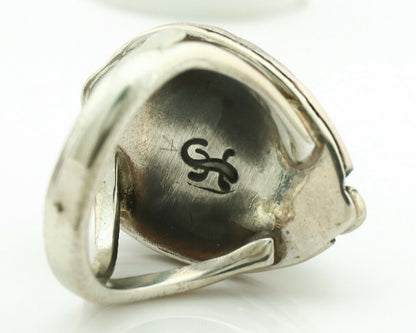 Navajo Ring .925 Silver Kingman Turquoise Artist Signed Gecko C.1980's