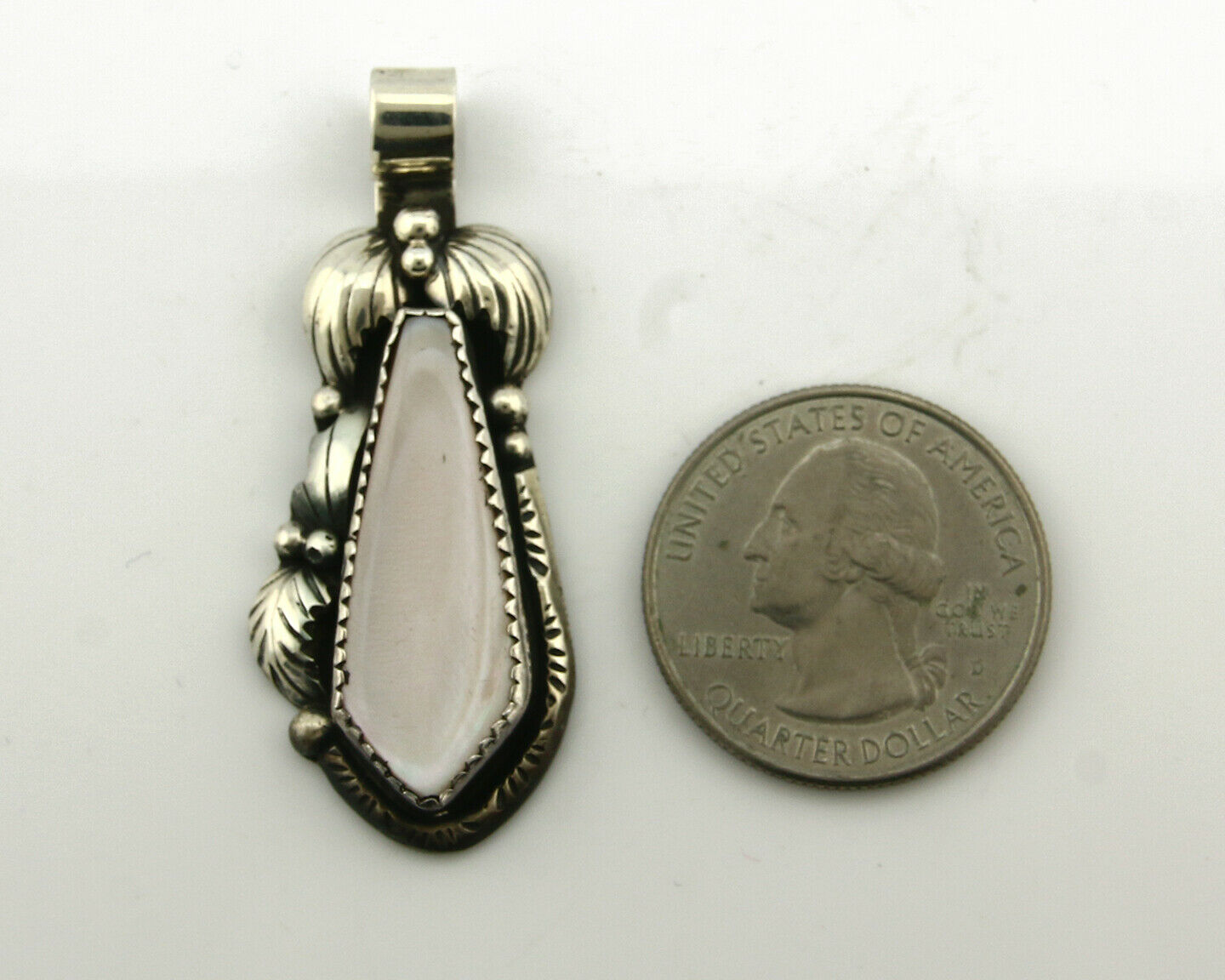 Navajo Pendant .925 Silver Real Natural Pink Mussel Signed Yazzie C.80's