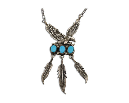 Navajo Necklace 925 Silver Sleeping Beauty Turquoise Artist Signed RB C.80's