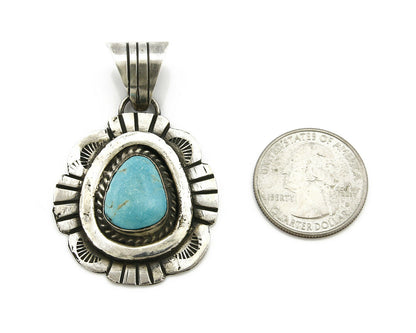 Navajo Pendant .925 Silver Kingman Turquoise Signed Artist FT C.80's