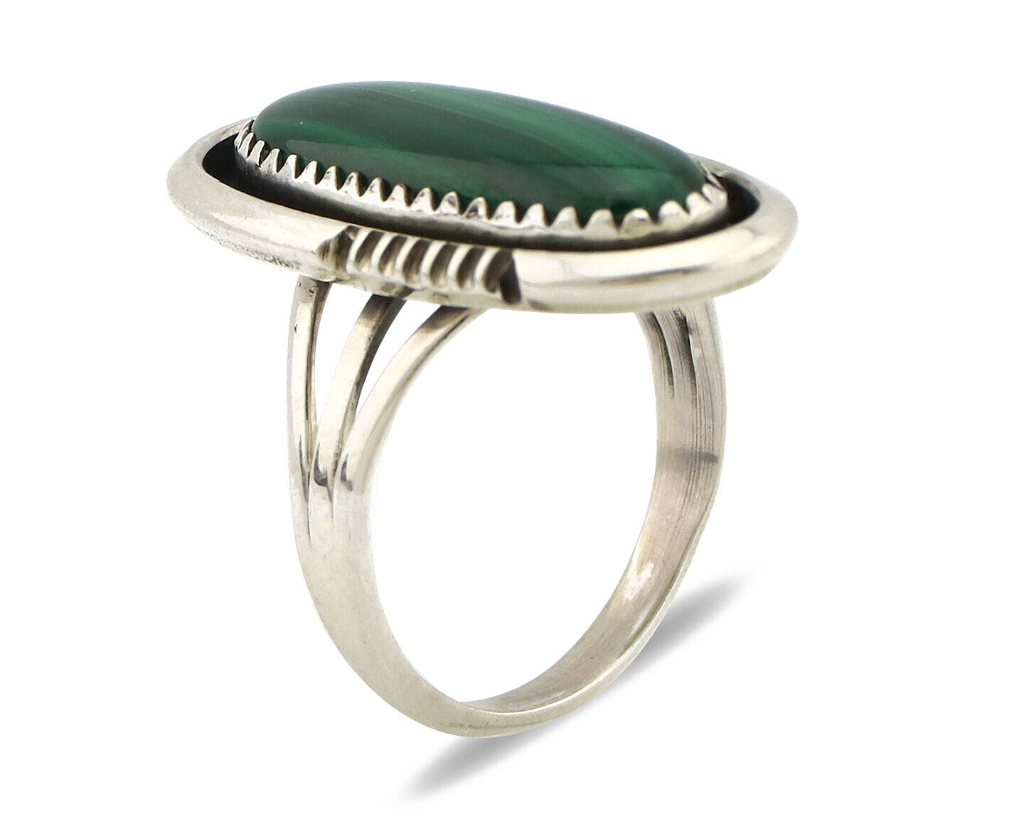 Navajo Ring 925 Silver Natural Malachite Artist Signed William Denetdale C80s