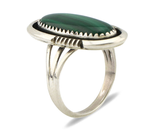 Navajo Ring 925 Silver Natural Malachite Artist Signed William Denetdale C80s