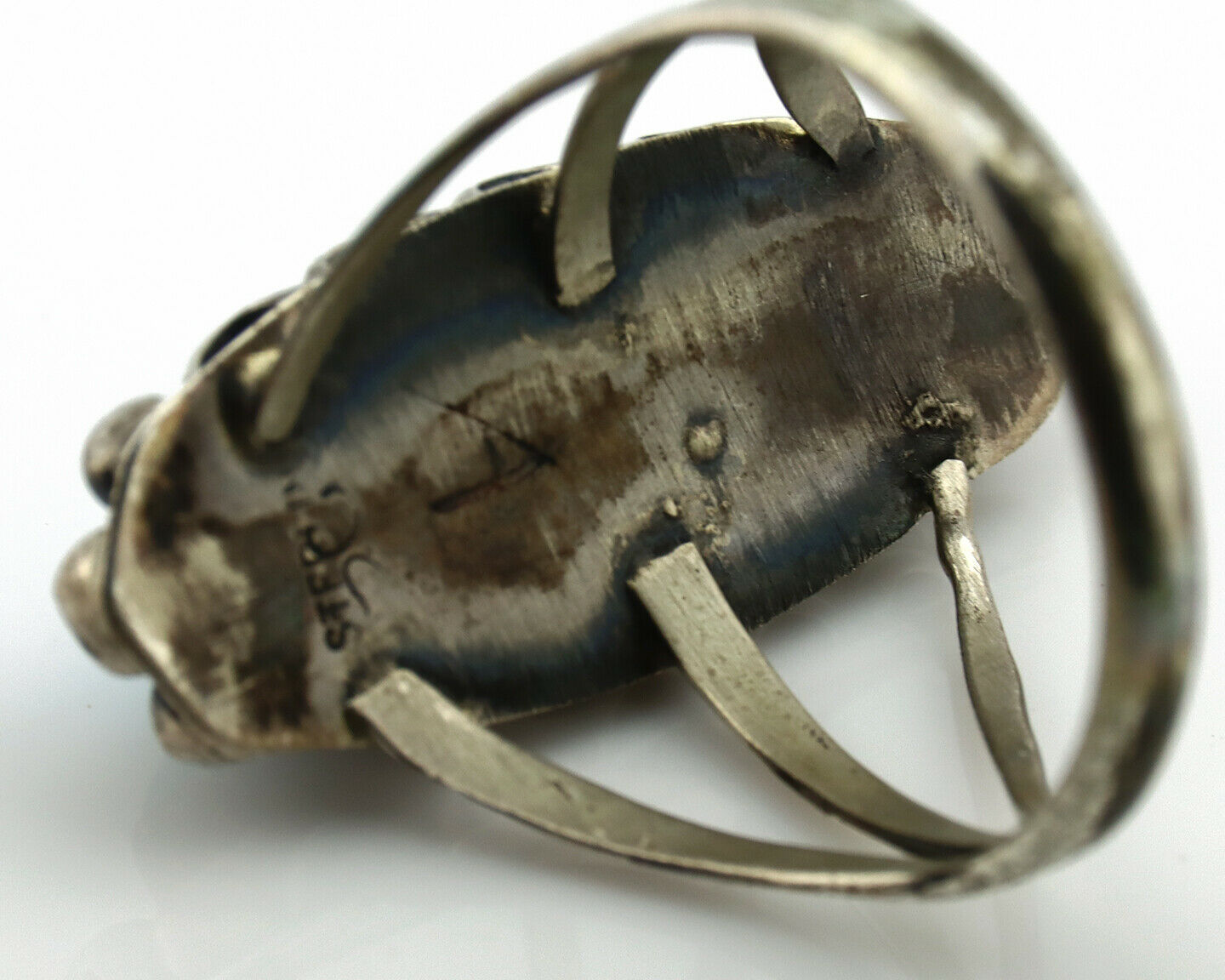 Navajo Ring .925 Silver Natural Blue Turquoise Artist Signed SC C.80's