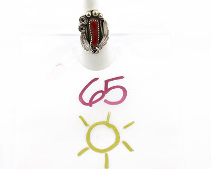 Navajo Ring 925 Silver Mediterranean Coral Artist Signed Justin Morris C.80's