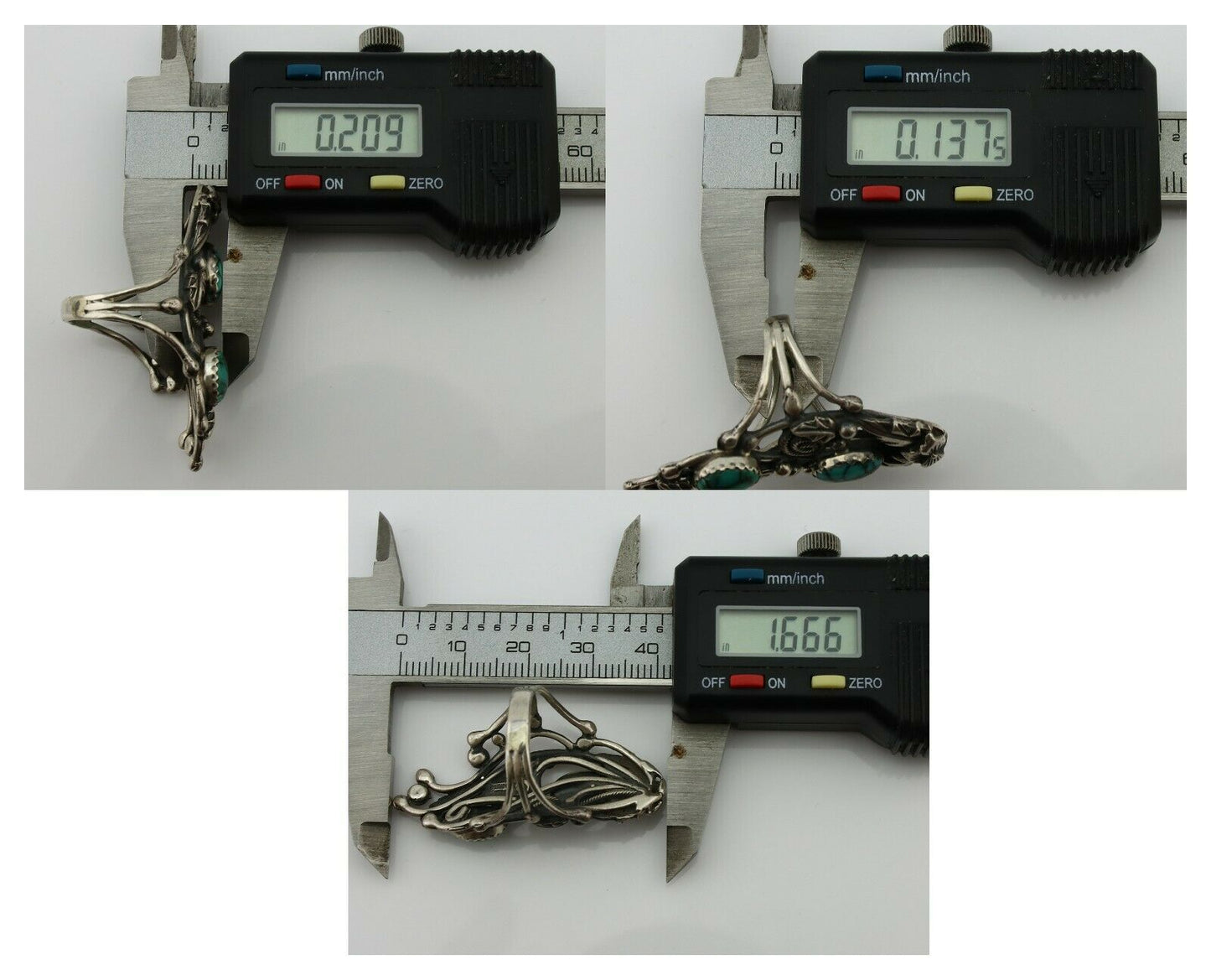 Navajo Ring .925 Silver Natural Turquoise Signed Prairie Fire C.80's