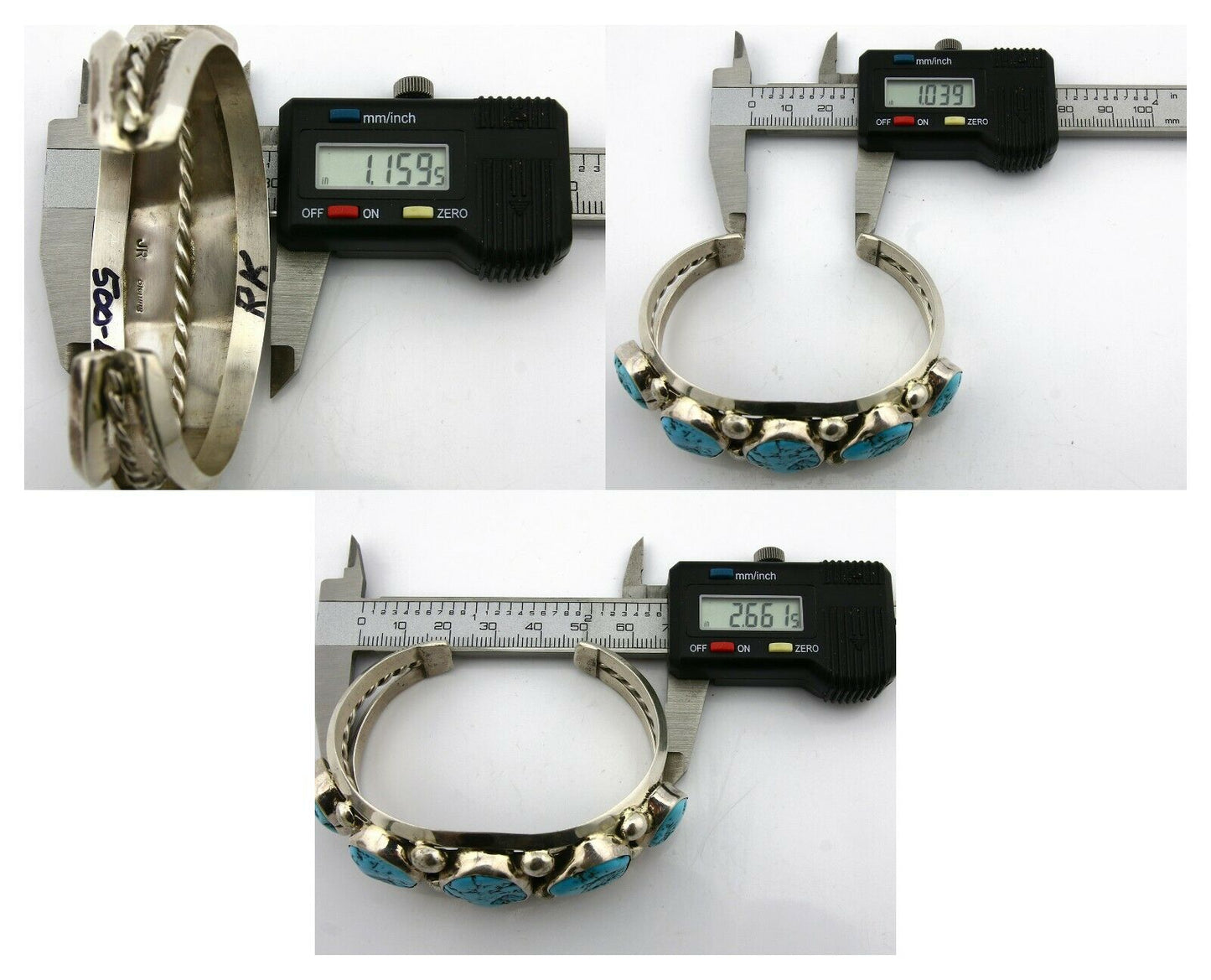 Navajo Bracelet .925 Silver Sleeping Beauty Turquoise Signed JR C.80's