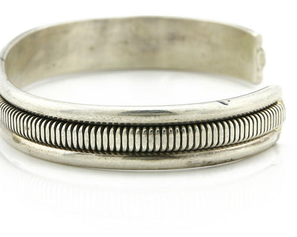 Navajo Bracelet .925 Silver Handmade Hand Stamped Signed Artist TAHE Circa 1980s