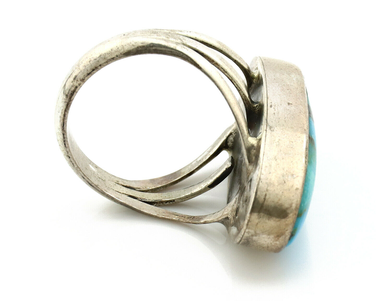 Navajo Ring .925 Silver Nevada Turquoise Native American Artist C.80's