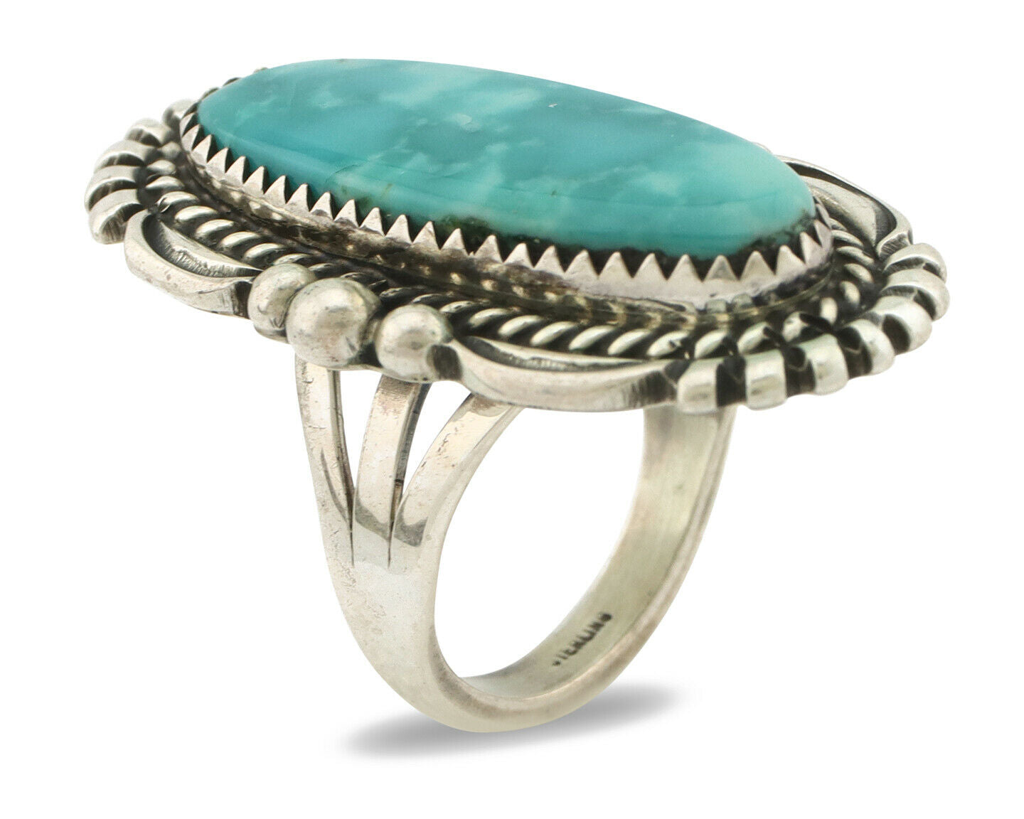Navajo Ring .925 Silver Green Turquoise Native American Artist C.80's
