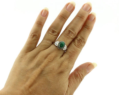 Navajo Ring 925 Silver Natural Mined Malachite Native American Artist C.80's