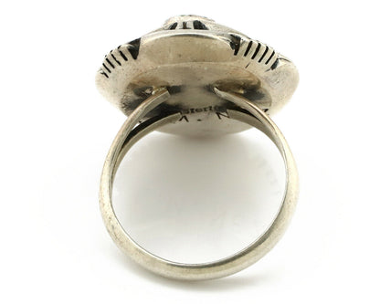 Navajo Ring .925 Silver Spiderweb Turquoise Artist Signed L. M. Nez C80s